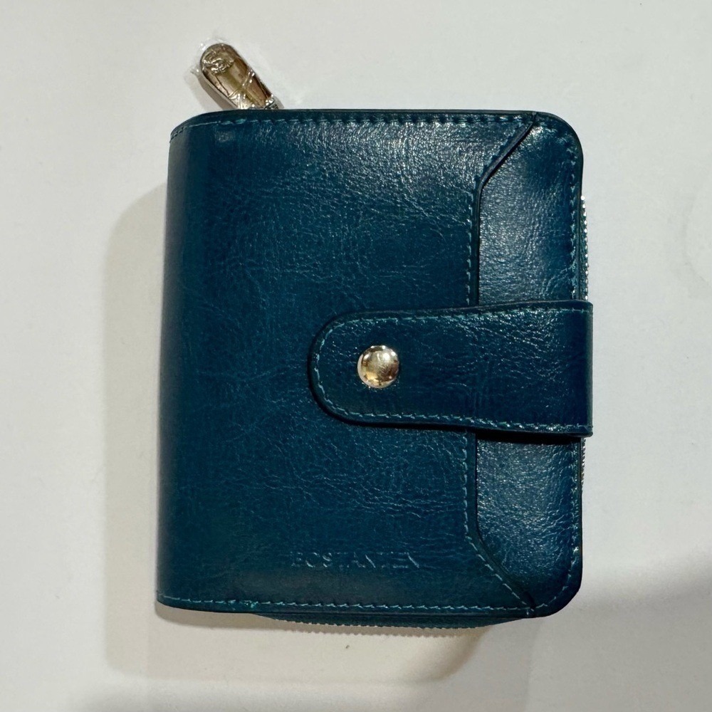Bostanten Wallet Leather Lnna RFID Coin Purse Peacock Blue Zip Snap Timeless
